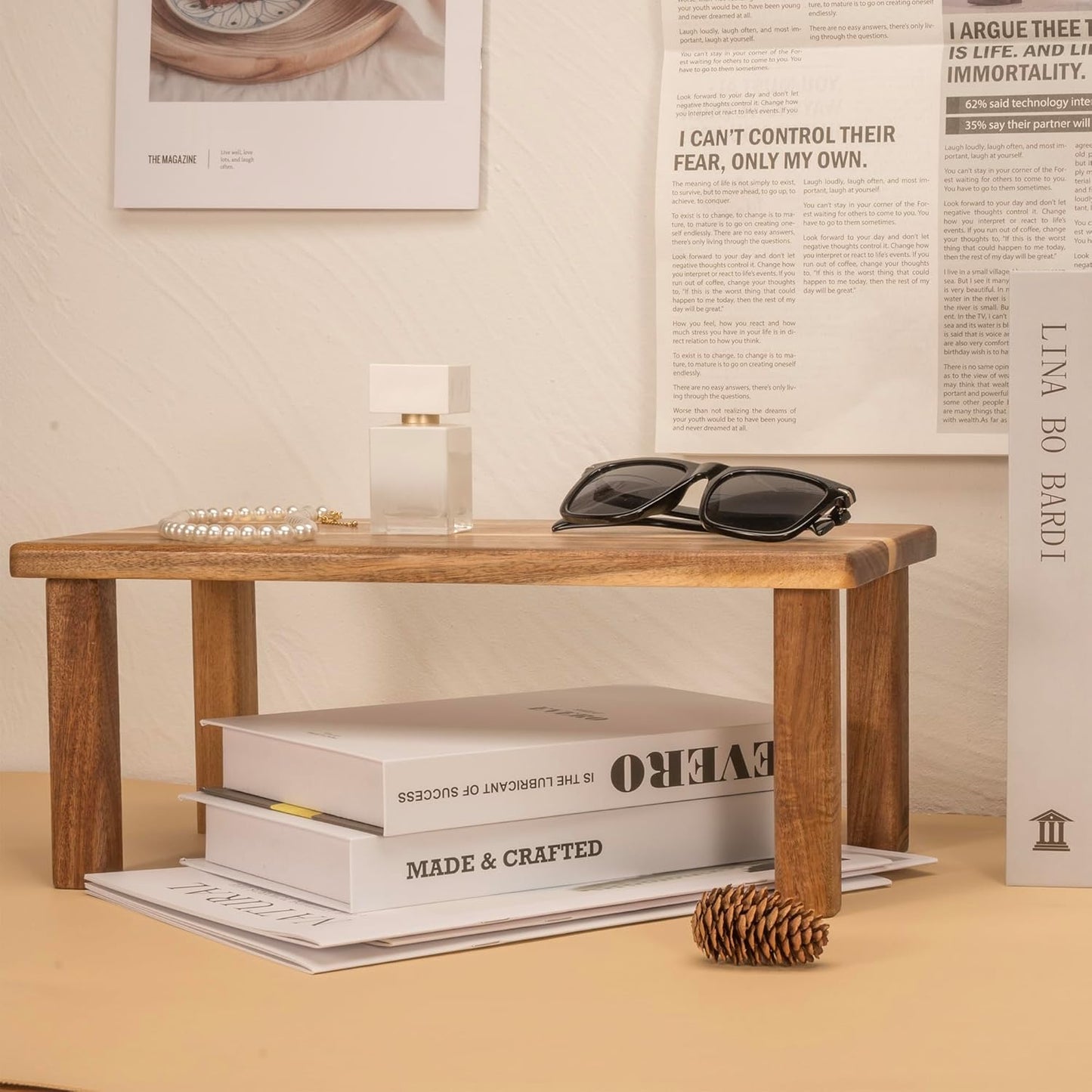 Acacia Wooden Desktop Organizer Shelf Kitchen Cabinet and Counter Riser Display Shelf for Top of