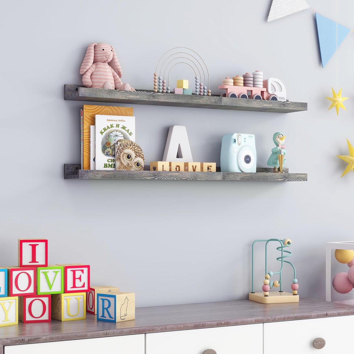 36 Inches Floating Shelves for Wall, Solid Pine Wood Picture Ledge Shelves, Wall Shelves with Lips