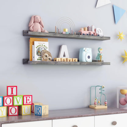 36 Inches Floating Shelves for Wall, Solid Pine Wood Picture Ledge Shelves, Wall Shelves with Lips