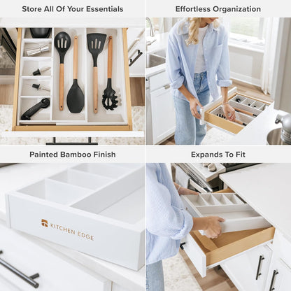 Adjustable Kitchen Drawer Organizer for Utensils and Junk, Food-Safe Contract Grade with 100%