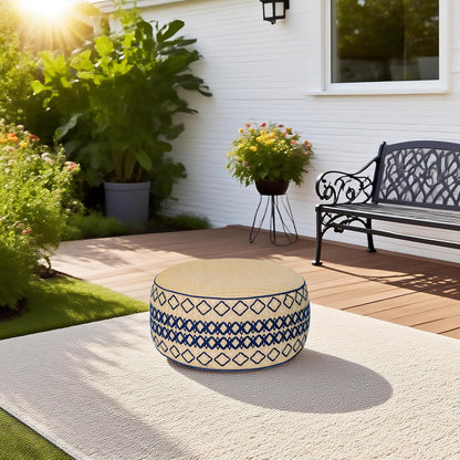 Outdoor Inflatable Ottoman with Air Pump, Embroidery Patio Footrest Stool D21”x H9”, Round Pouf