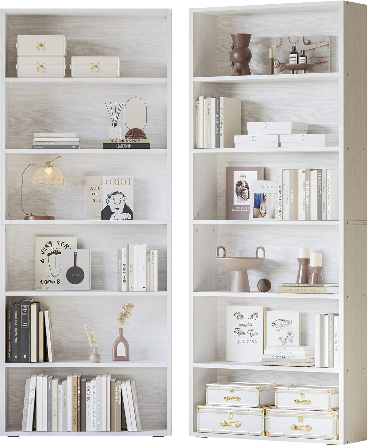 IRONCK Bookshelves and Bookcases Set of 2 Floor Standing 6 Tiers Display Storage Shelves 70 in Tall