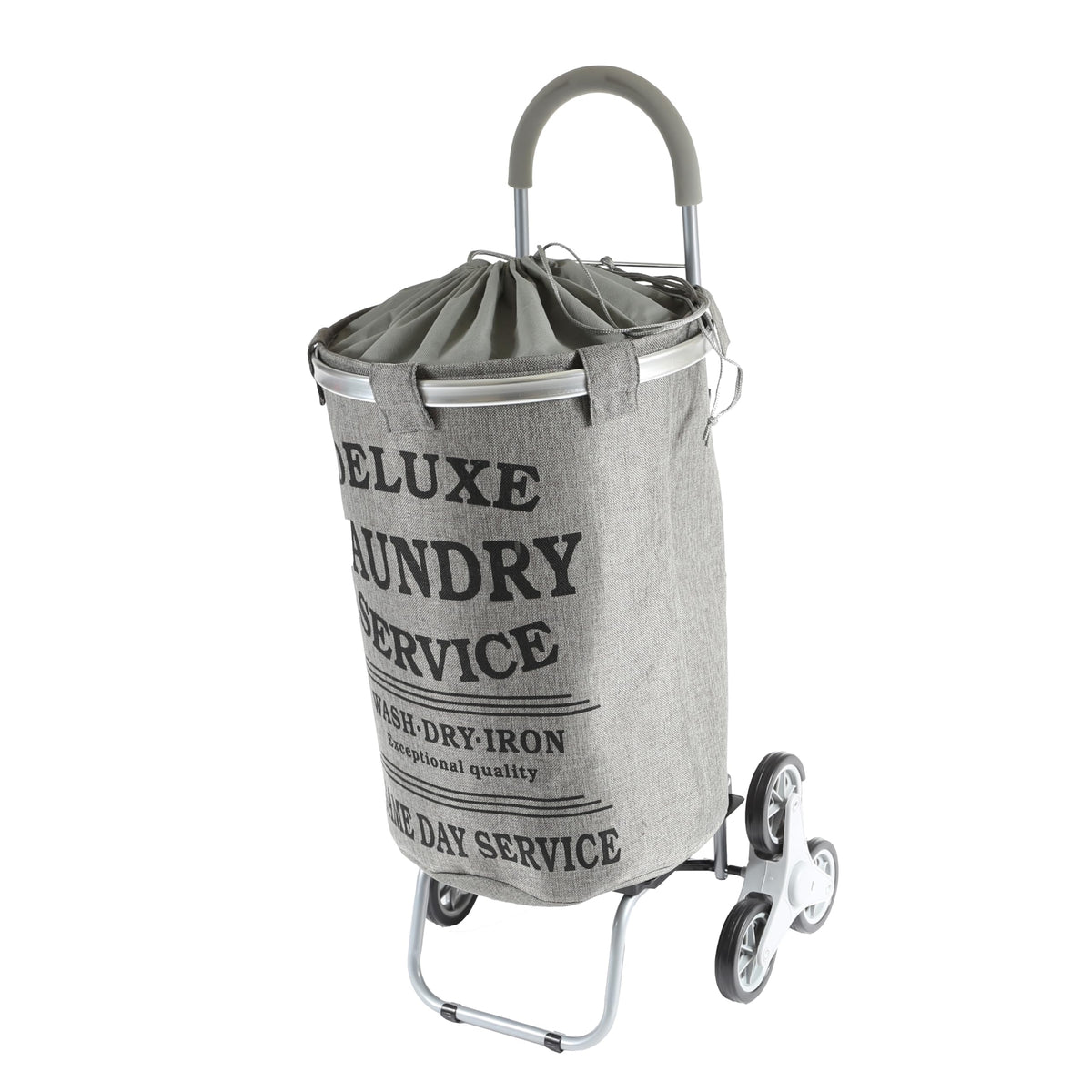 dbest products Stair Climber Laundry Trolley Dolly, Grey Laundry Bag Hamper Basket cart with wheels