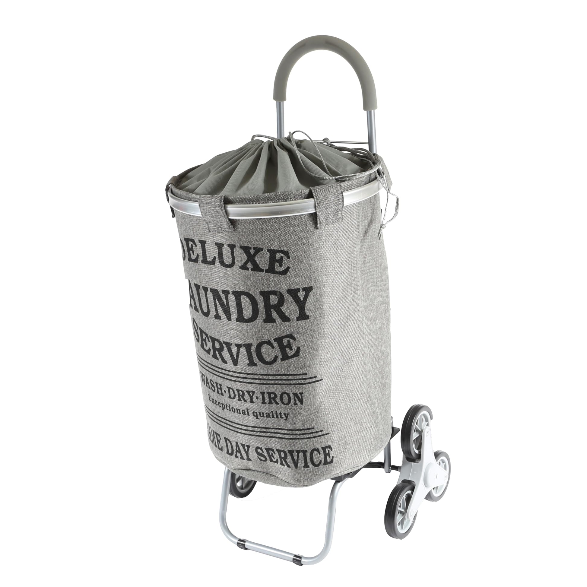 dbest products Stair Climber Laundry Trolley Dolly, Grey Laundry Bag Hamper Basket cart with wheels