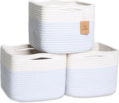 NaturalCozy Storage Cubes 9”x9”x7”Cotton Rope Woven Baskets for Organizing 3-Pack | 9 Inch Cube