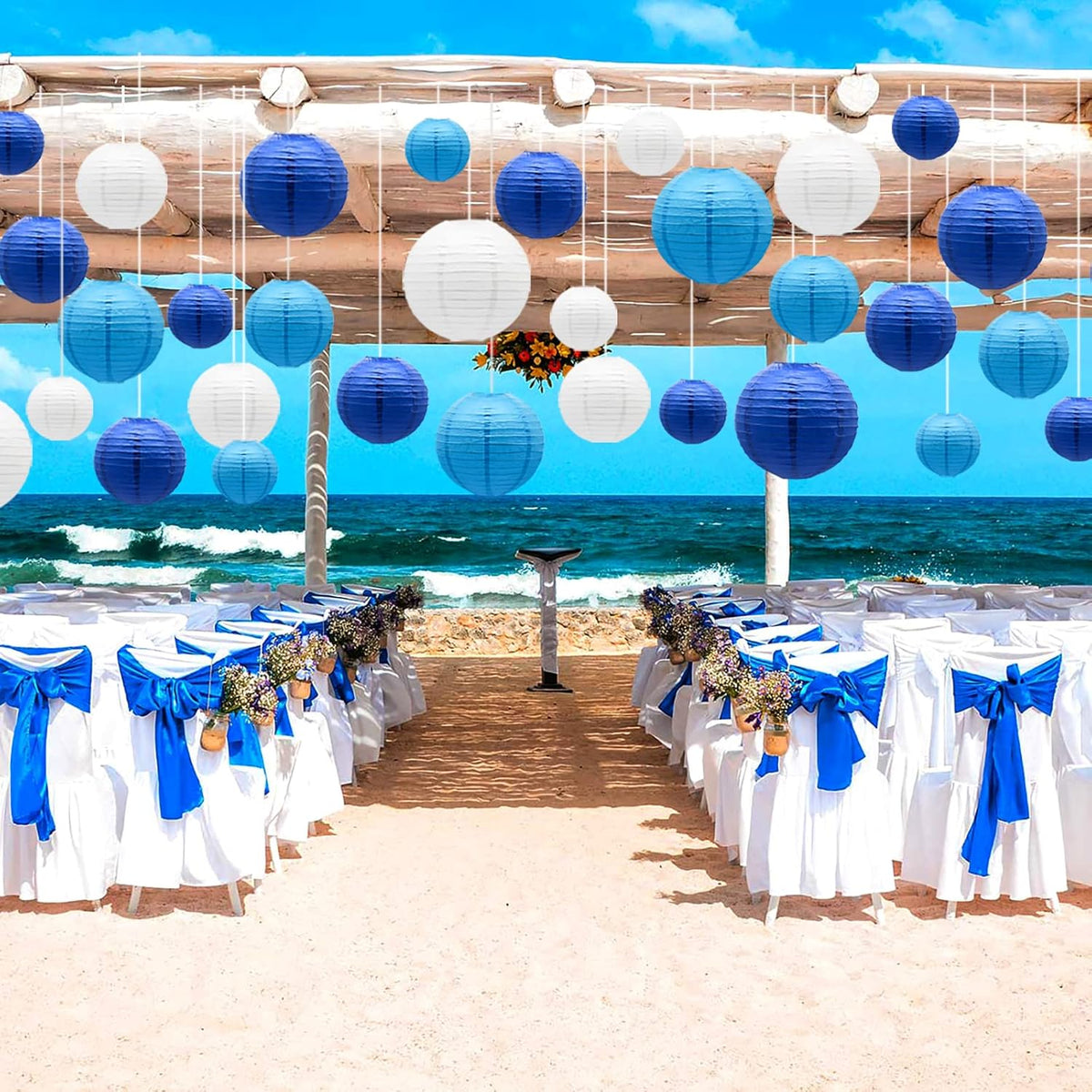 ADLKGG Blue Paper Lanterns Decorative, Hanging Round Paper Lantern Party Supplies for Anniversary