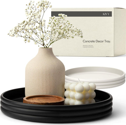 KIVY Round Decorative Concrete Tray 11x1,5 Inch - Modern Circle Coffee Table Bowl - Home Decor