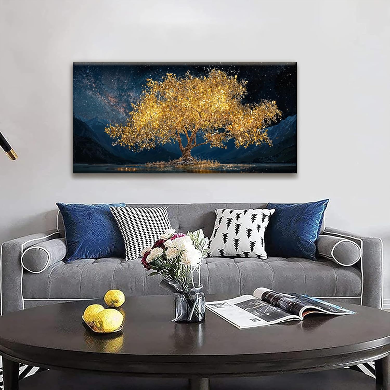 Wall Art For Living Room Gold Tree Of Life Landscape Print Painting Modern Canvas Art Wall Decor