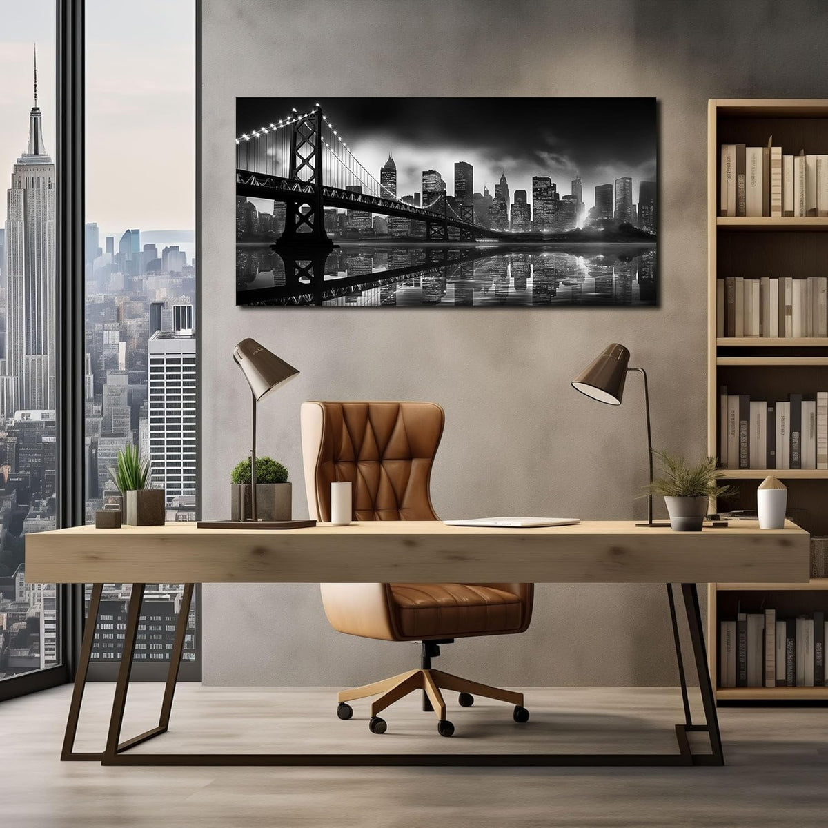 Brooklyn Bridge Canvas Wall Art for Bedroom Black and White City Wall Decor for Living Room Office