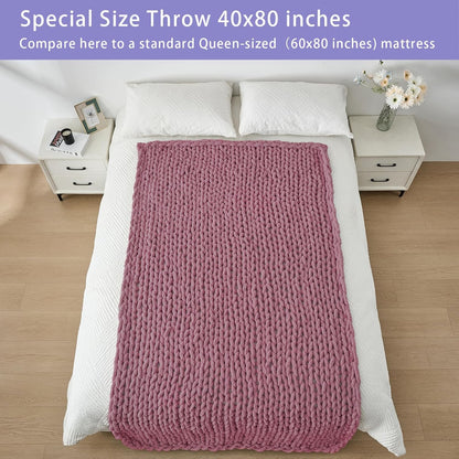 Bigacogo Chunky Knit Throw Blanket for Couch, 40x80 inches, 100% Hand Knitted with Thick Jumbo