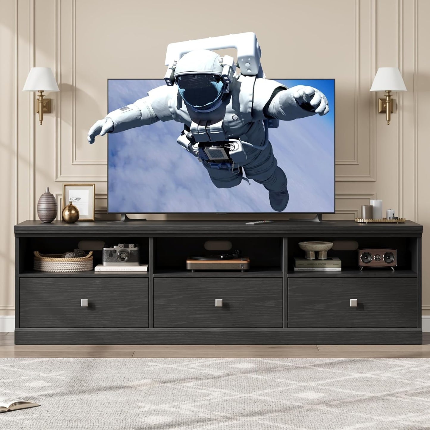 IDEALHOUSE 70in TV Stand for TVs up to 80", Mid Century Modern Entertainment Center with Storage