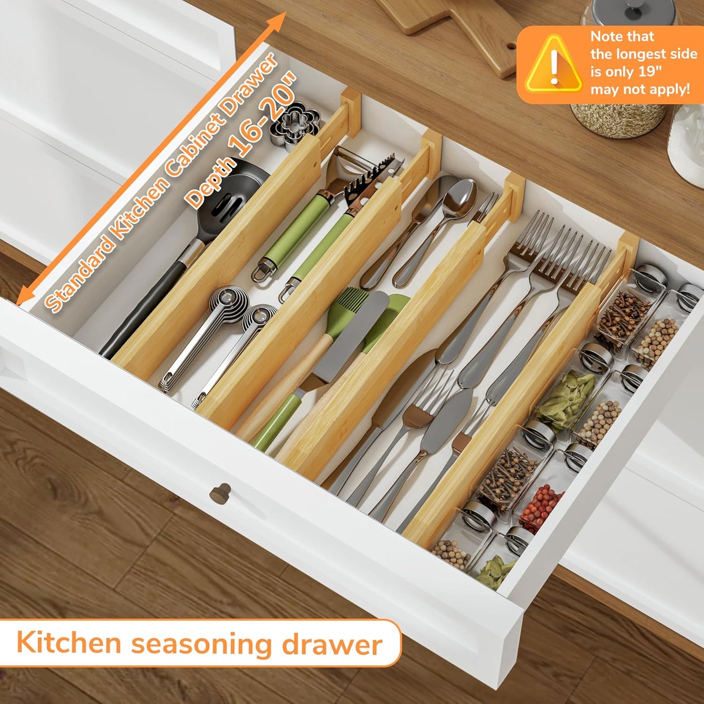 BAMEOS Drawer Divider,Expandable Bamboo Separators Adjustable Utensil Knife Fork Tool Kitchen