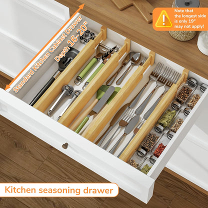 BAMEOS Drawer Divider,Expandable Bamboo Separators Adjustable Utensil Knife Fork Tool Kitchen