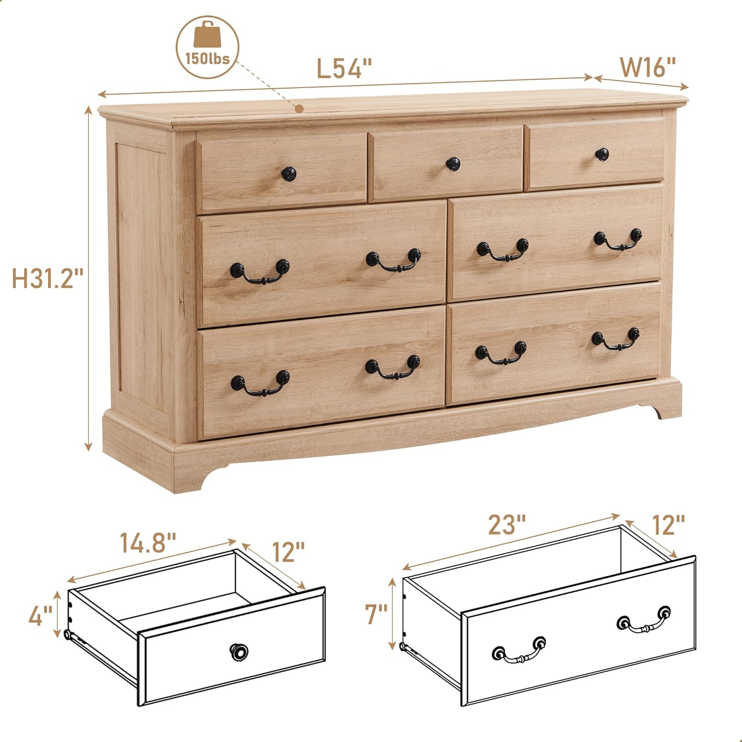 T4TREAM 7 Drawers Dresser Chests for Bedroom, Wood Vintage Chests of Drawers, Rustic Dressers Chset