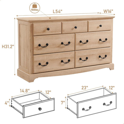 T4TREAM 7 Drawers Dresser Chests for Bedroom, Wood Vintage Chests of Drawers, Rustic Dressers Chset
