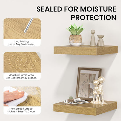 Square Floating Shelves for Wall, 8" W x 8" D x 1.2" H, Small Wooden Wall Mounted Display Shelves