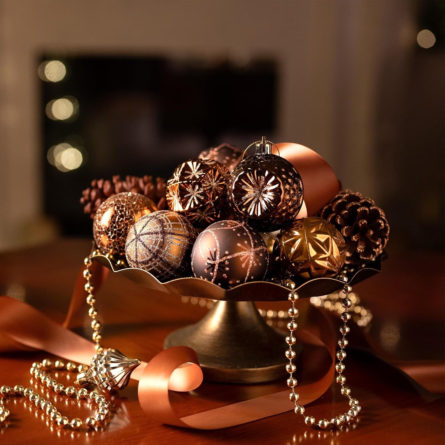 Valery Madelyn Fall Ornaments for Christmas Trees, 16ct Bronze Copper Brown Gold Shatterproof Fall