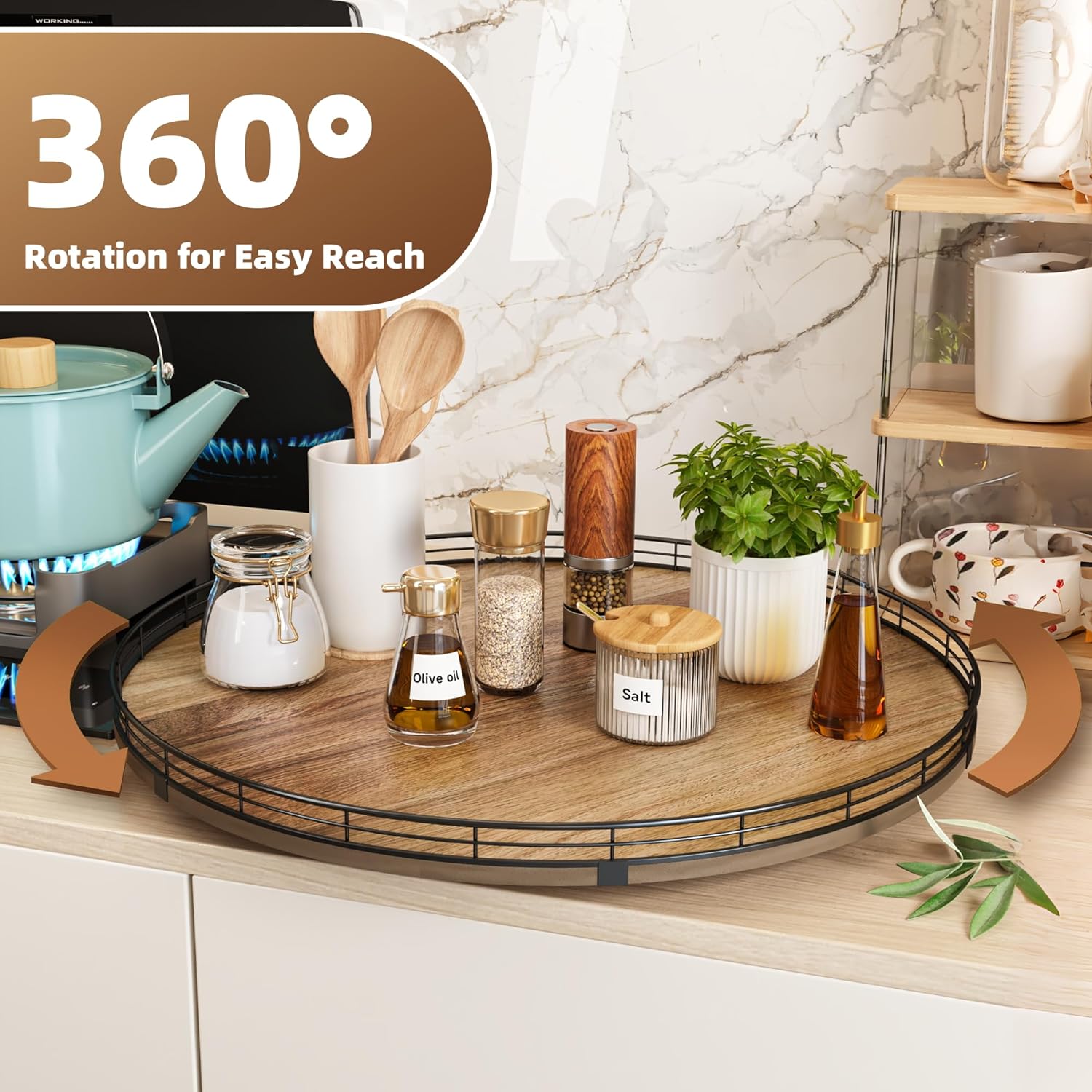 Acacia Wood 21" Lazy Susan Turntable Organizer for Table Top, Farmhouse Extra Large Round Lazy