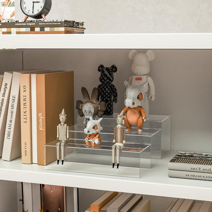 Square Acrylic Display Risers 3pcs, Clear Showcase Shelves for Collectibles, Funko Pop Figures