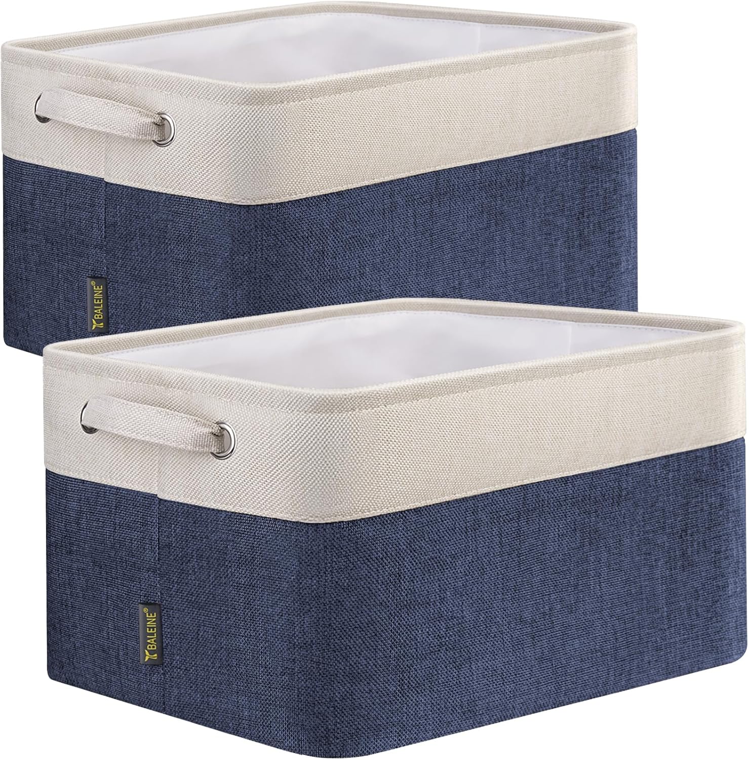 BALEINE 2 Pack Fabric Storage Bins for Shelves, Linen Storage Baskets for Organizing, Decorative