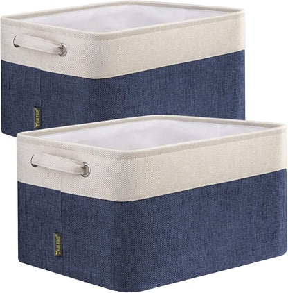 BALEINE 2 Pack Fabric Storage Bins for Shelves, Linen Storage Baskets for Organizing, Decorative
