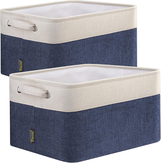 BALEINE 2 Pack Fabric Storage Bins for Shelves, Linen Storage Baskets for Organizing, Decorative