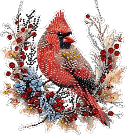 EOBROMD Diamond Hanging Art Kits for Adults Cardinal Birds, Suncatcher Diamond Art Painting, DIY