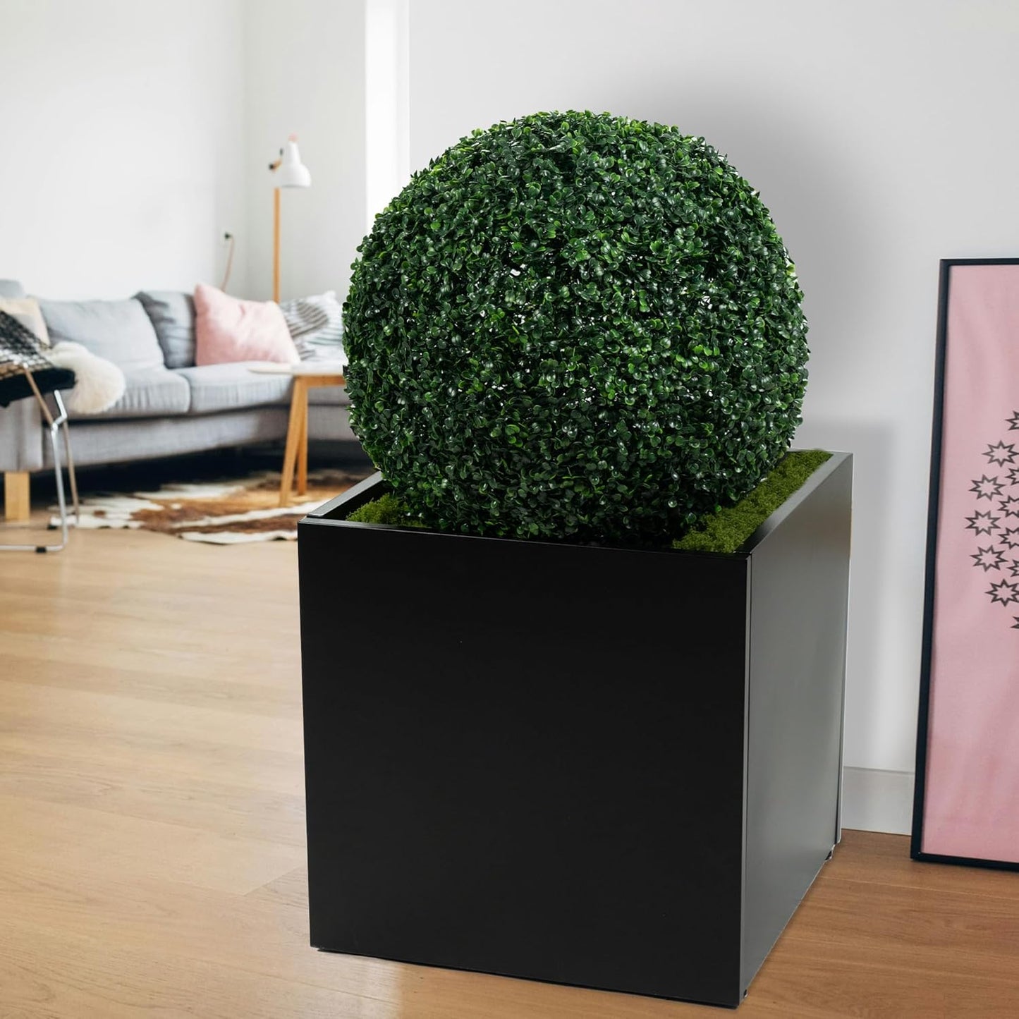 Kozyard 20'' Cube Metal Planter Steel Planter Box Black Steel Flower Pot with Saucer Partition