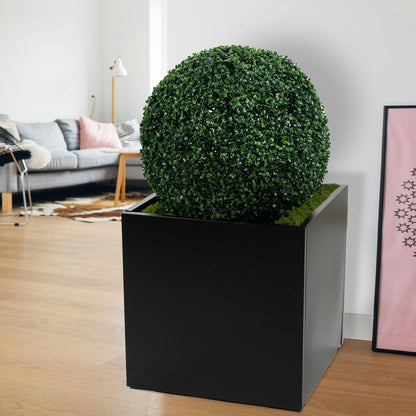 Kozyard 20'' Cube Metal Planter Steel Planter Box Black Steel Flower Pot with Saucer Partition