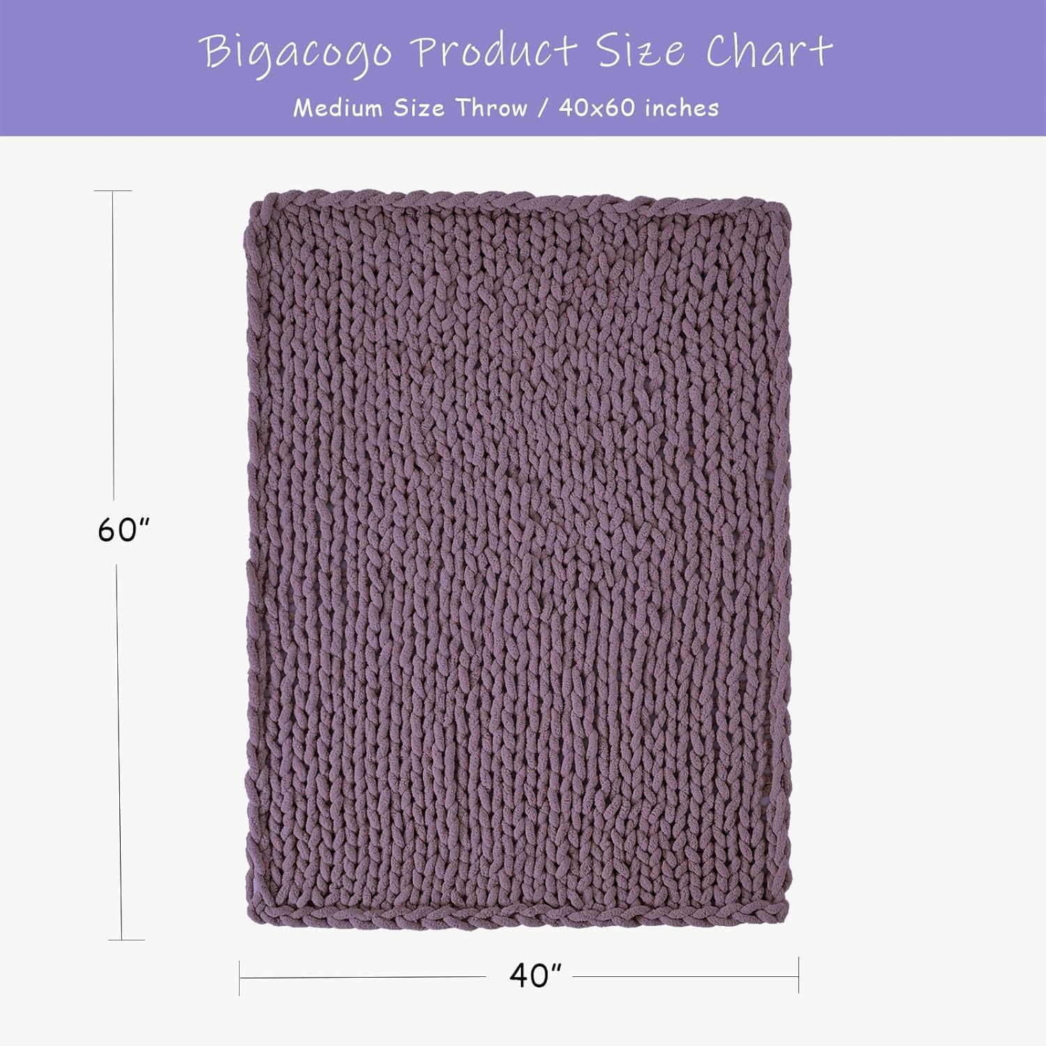 Bigacogo Chunky Knit Throw Blanket for Couch, 40x60 inches, 100% Hand Knitted with Thick Jumbo