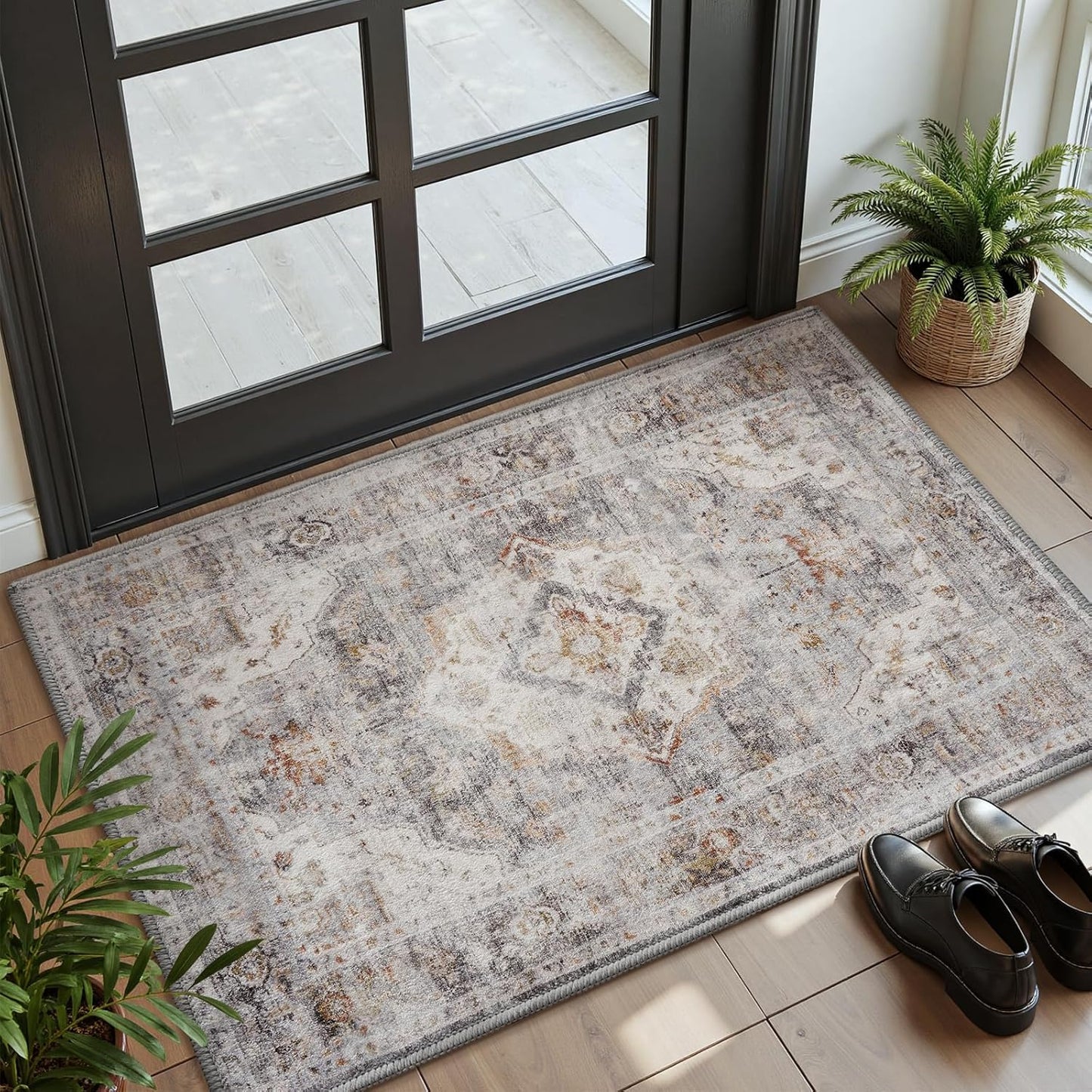 AMOAMI-2X3 Small Rug-Washable Rugs Entryway Mat Indoor-Soft Vintage Non Slip Rugs for Kitchen