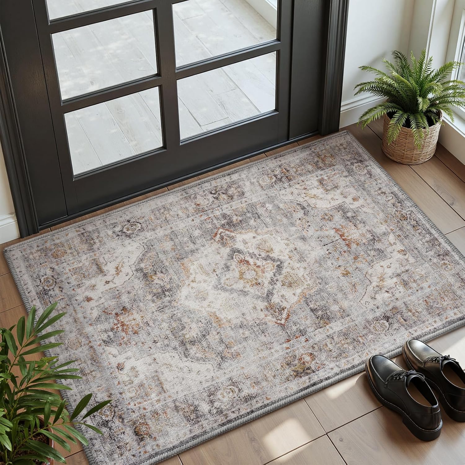 AMOAMI-2X3 Small Rug-Washable Rugs Entryway Mat Indoor-Soft Vintage Non Slip Rugs for Kitchen