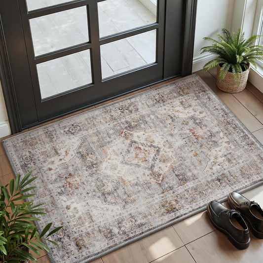 AMOAMI-2X3 Small Rug-Washable Rugs Entryway Mat Indoor-Soft Vintage Non Slip Rugs for Kitchen