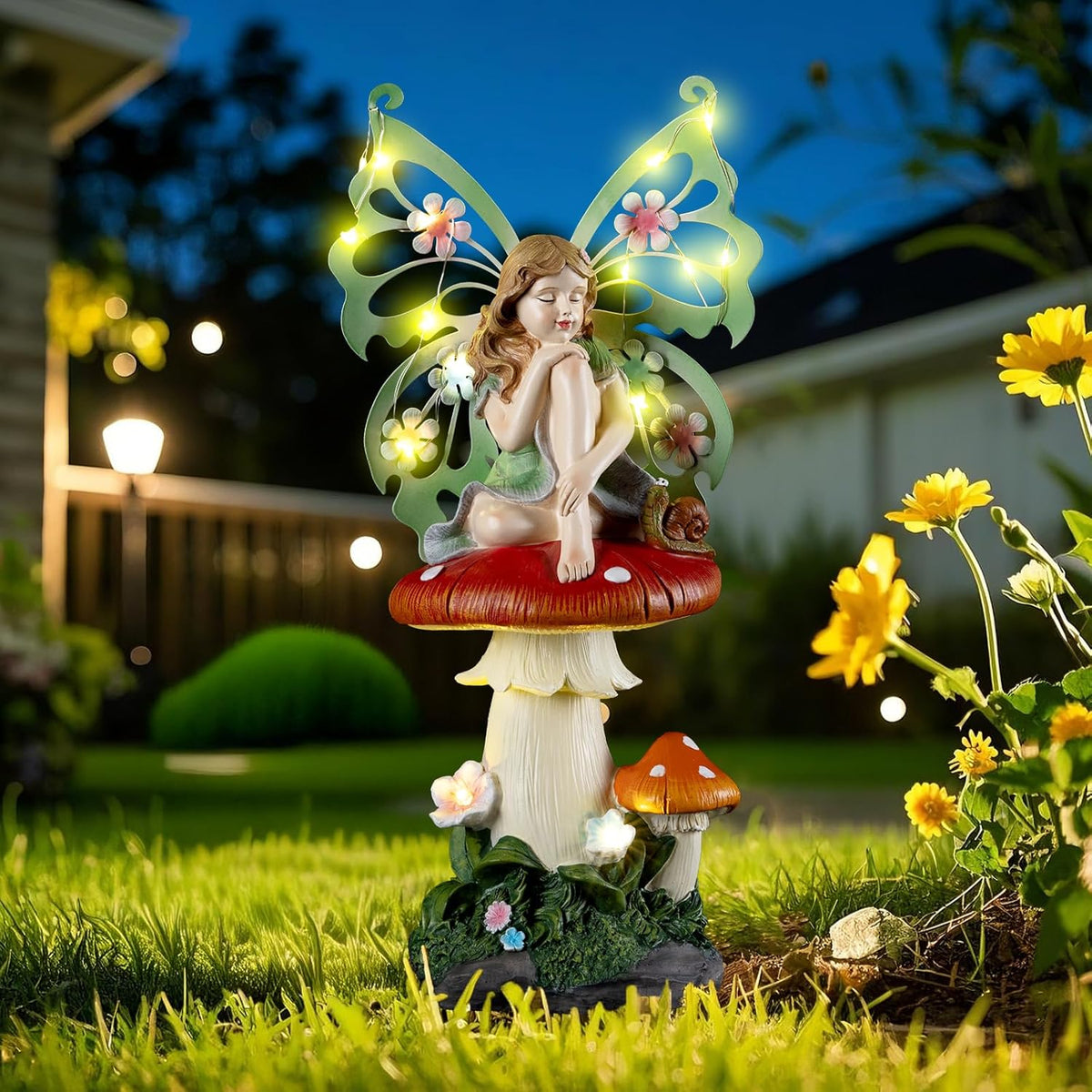 Solar Fairy Garden Decor Flower Fairies Mushroom Figurines with Snail Decor Gifts for Women Mom