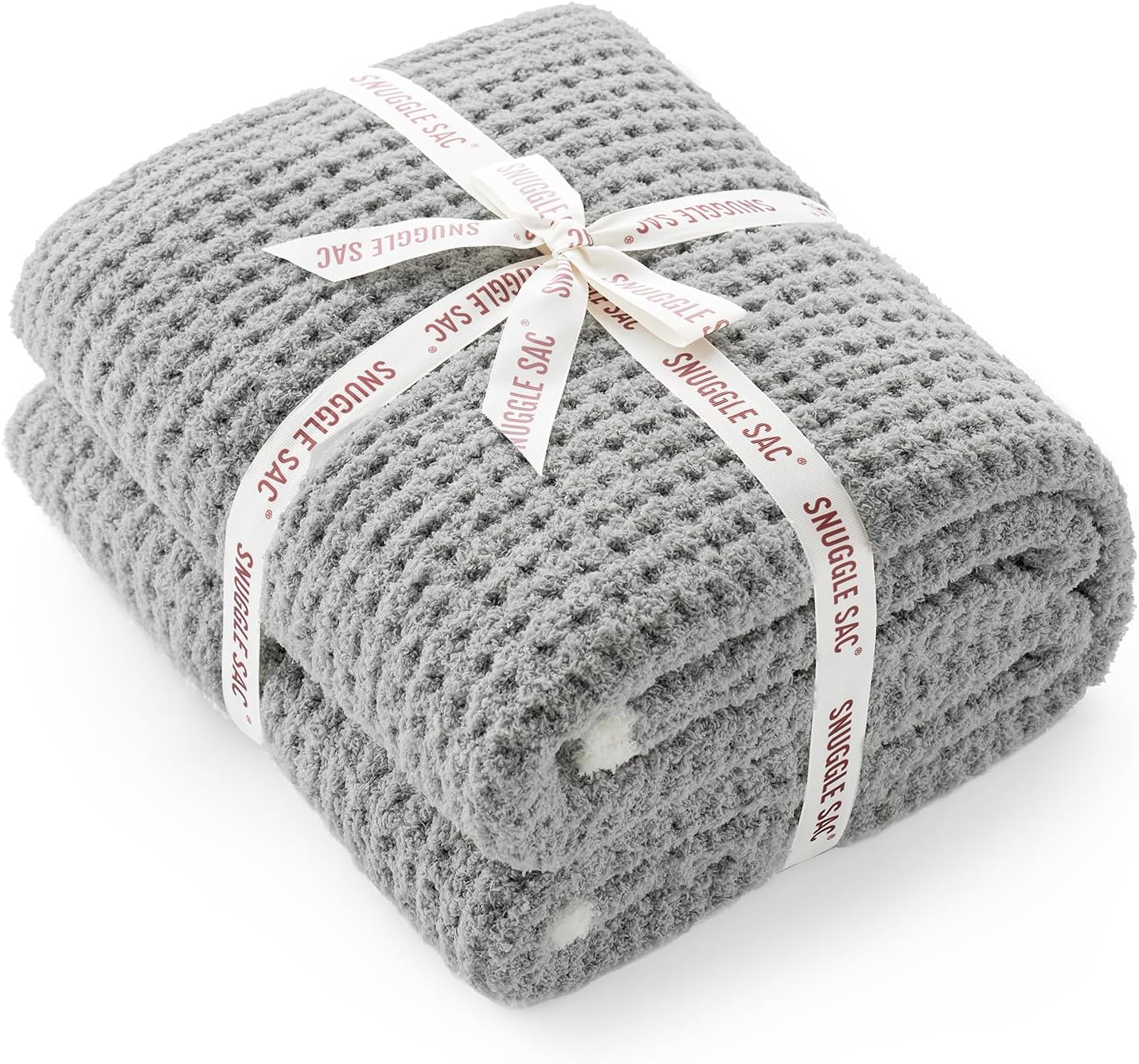 Snuggle Sac Soft Waffle Blanket, Grey Bedding Blankets Queen Size 90x90 inches, Reversible