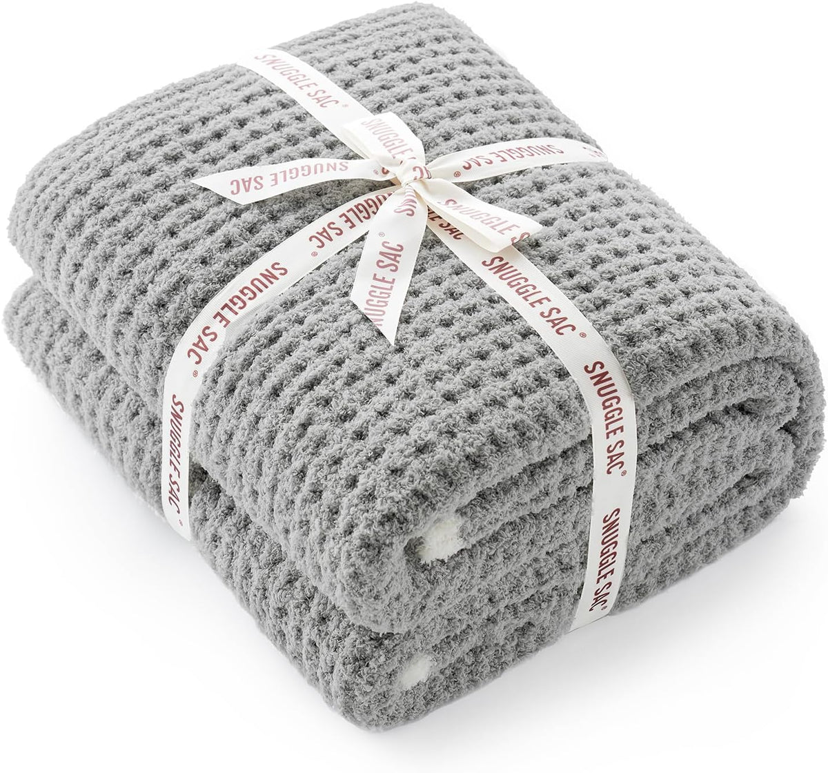 Snuggle Sac Soft Waffle Blanket, Grey Bedding Blankets Queen Size 90x90 inches, Reversible