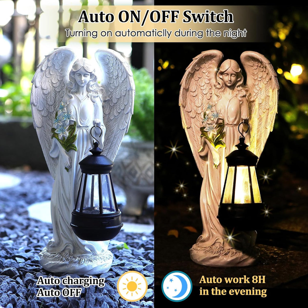 Solar Angel Outdoor Garden Decor Statues – 13.2 inches Solar Outdoor Sculptures for Outside Yard