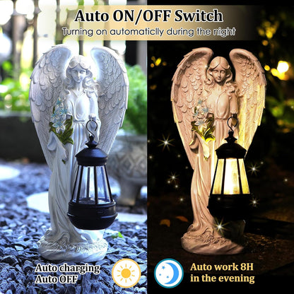 Solar Angel Outdoor Garden Decor Statues – 13.2 inches Solar Outdoor Sculptures for Outside Yard