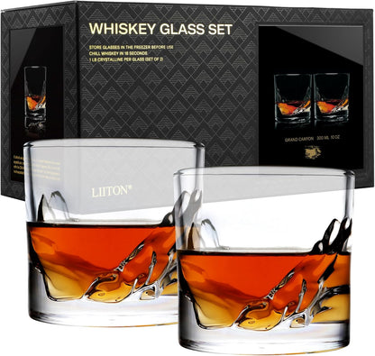 Grand Canyon Heavy Crystal Whiskey Glasses Gift Set of 2, Thick Freezable Bourbon Glass 1lb Each