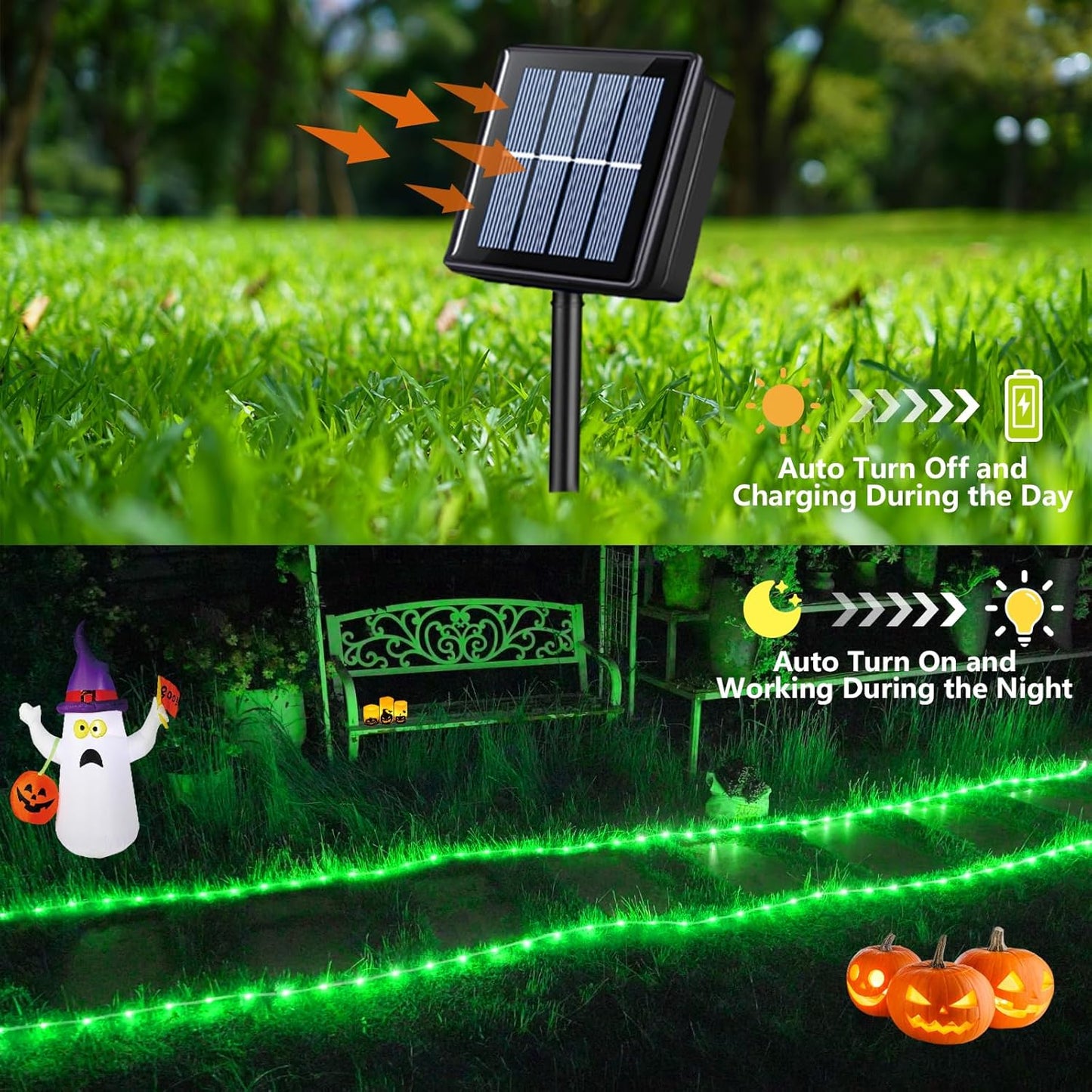 YEGUO 2 Packs Each 33ft 100 LED Solar Rope Lights Outdoor Waterproof, Green String Lights for