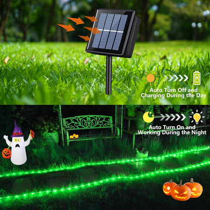 YEGUO 2 Packs Each 33ft 100 LED Solar Rope Lights Outdoor Waterproof, Green String Lights for