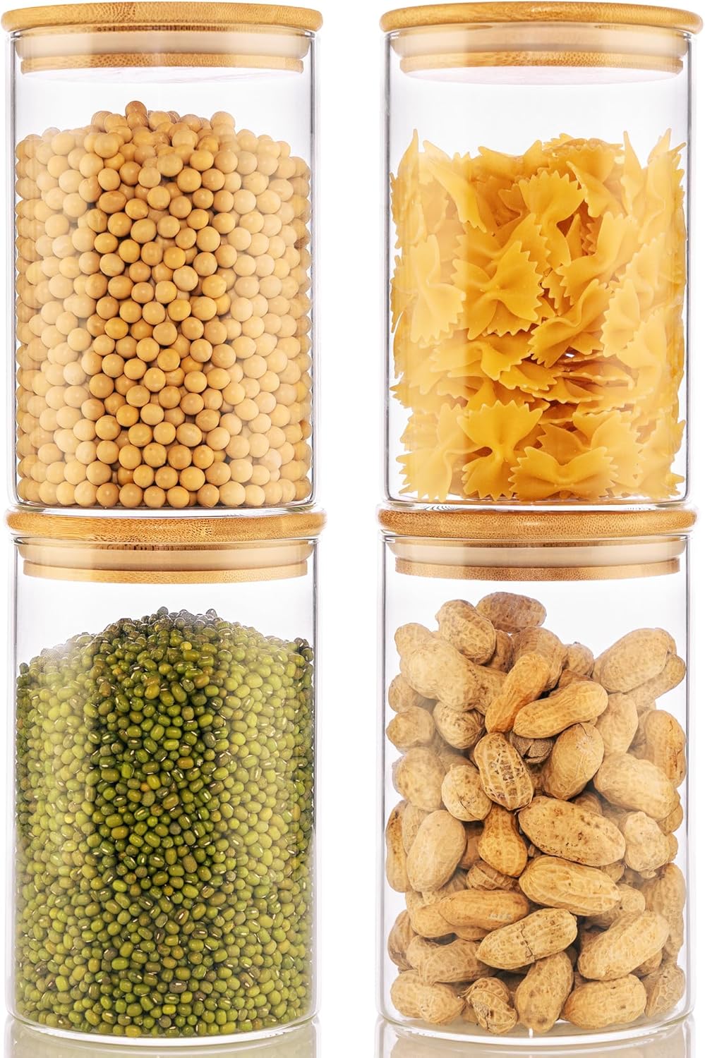32oz - 4 Pack Glass Jars with Bamboo Lids, Glass Pantry Storage Containers with Airtight Lids