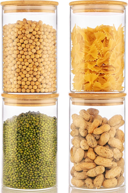 32oz - 4 Pack Glass Jars with Bamboo Lids, Glass Pantry Storage Containers with Airtight Lids