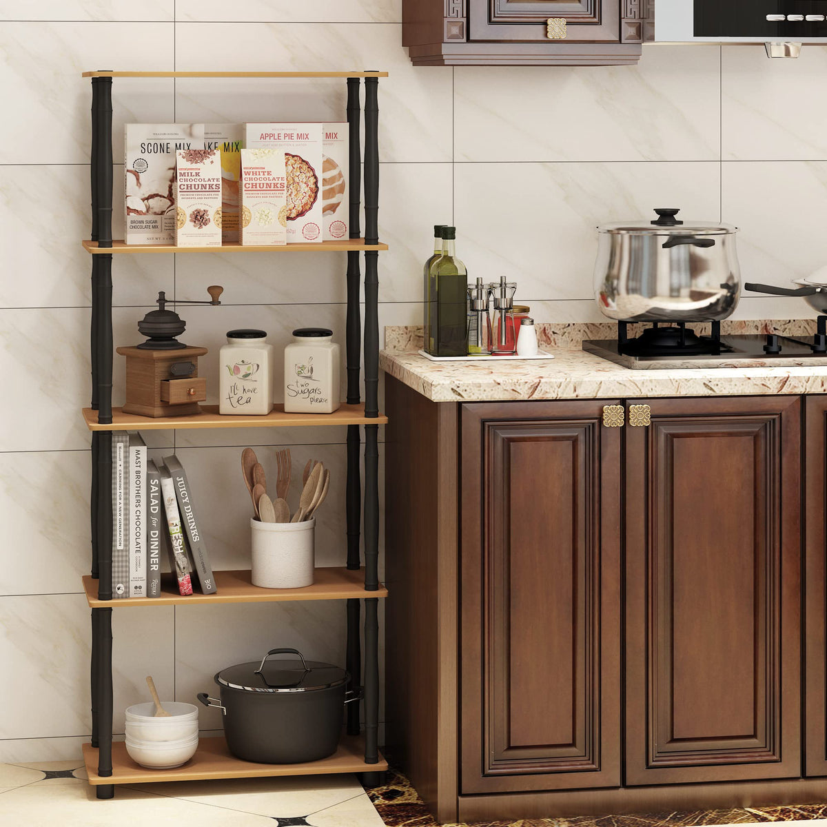 Furinno TURN-S-TUBE Storage Shelves, 5-Tier Book Shelf, Corner Shelf, Toolless Open Shelves