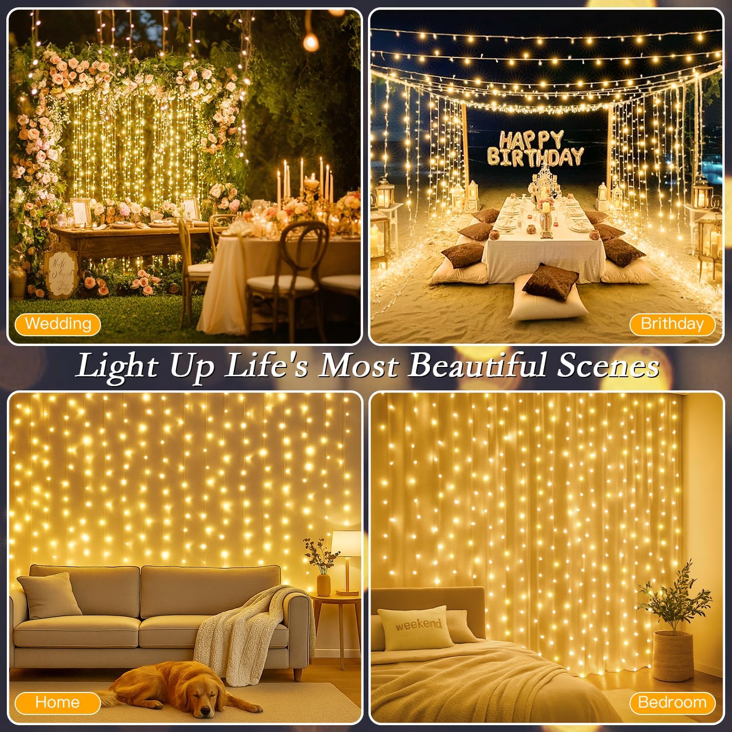 200 LED Curtain String Lights 9.8 * 6.6FT Plug in Fairy with Timer and 8 Modes, Waterproof Window