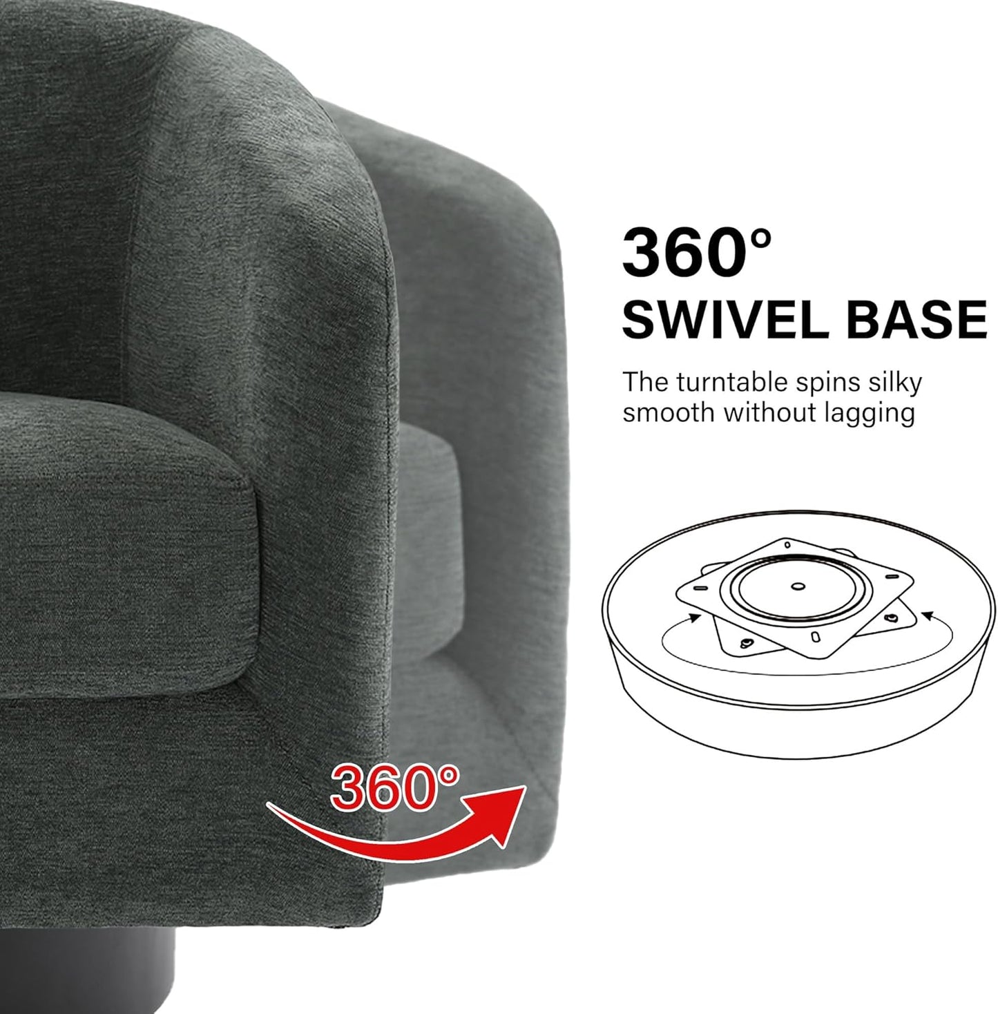 Swivel Barrel Accent Chair, Modern Round Chenille Fabric Arm Chair for Living Room, Bedroom, Comfy