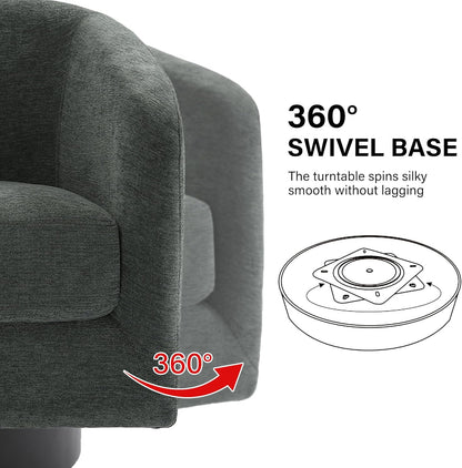 Swivel Barrel Accent Chair, Modern Round Chenille Fabric Arm Chair for Living Room, Bedroom, Comfy