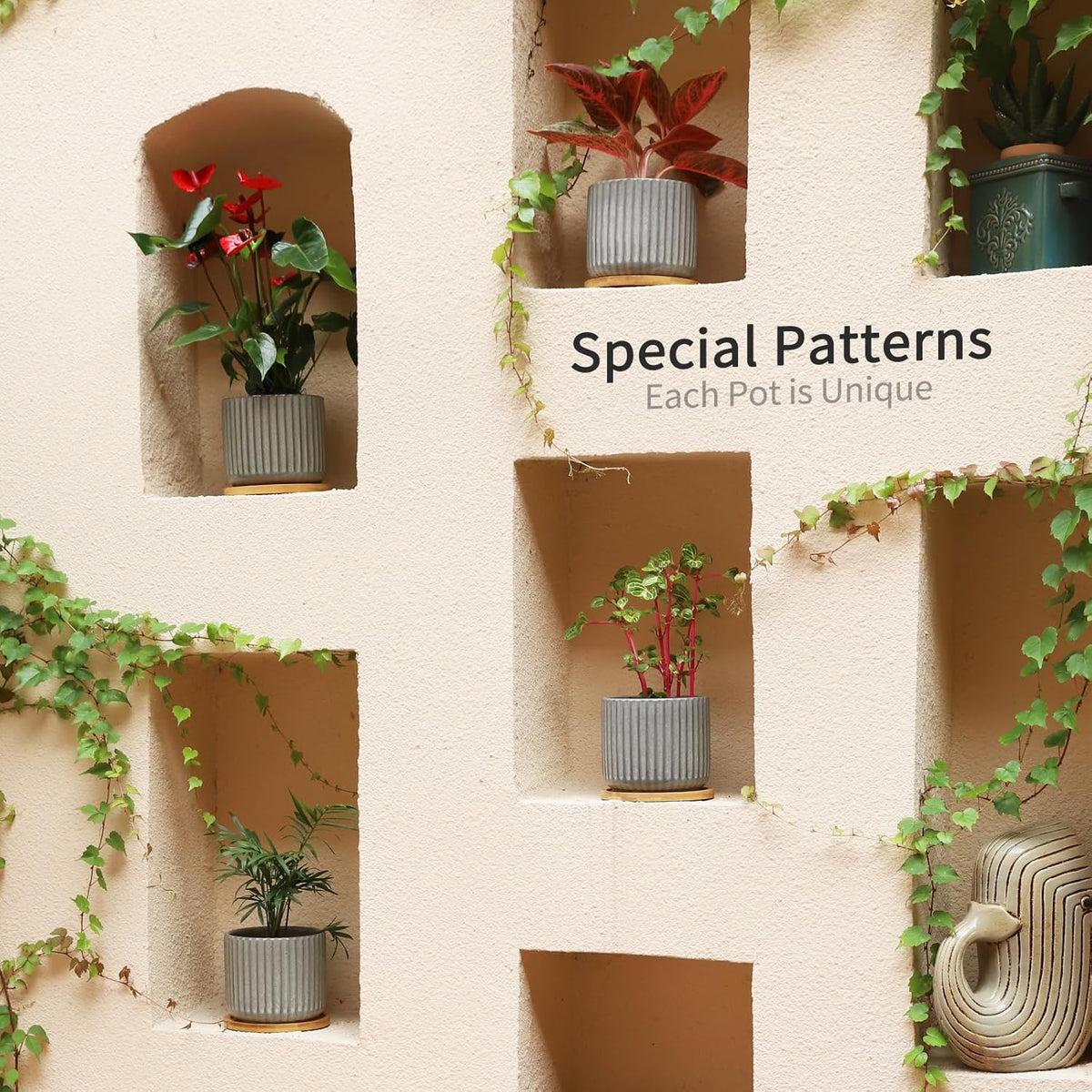 TAMAYKIM 5.25 Inch Ceramic Plant Pots with Drainage Holes and Saucers, Modern Flower Pots with