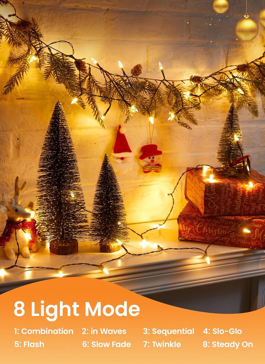 Brightown LED Christmas Mini Lights, 39Feet 100 LED Clear Bulbs String Lights with 8 Light Modes