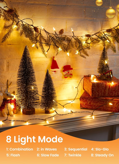 Brightown LED Christmas Mini Lights, 39Feet 100 LED Clear Bulbs String Lights with 8 Light Modes